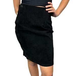 Vintage Deadstock Cedars Genuine Suede Black Pencil Skirt 80's Retro Size 10